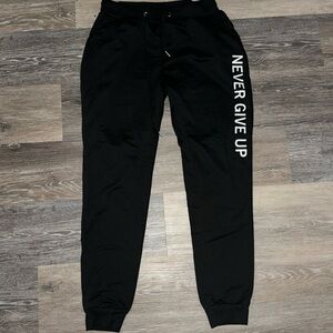 Men’s Never Give Up Black Joggers - Size Medium